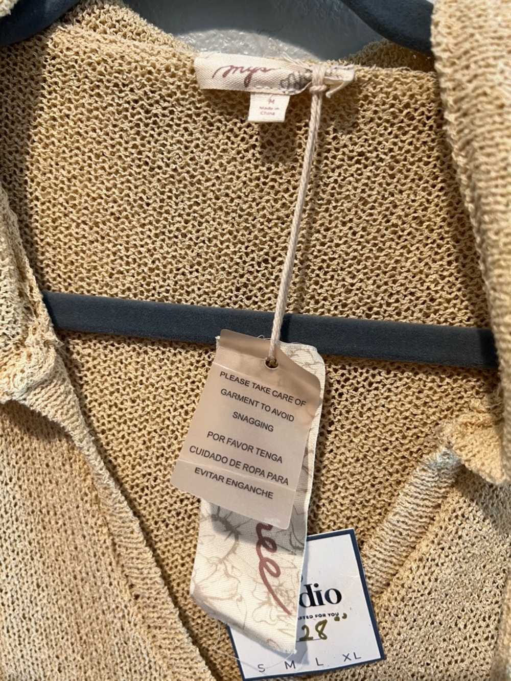 Mystree Colorblock V-Neck Hooded Sweater in Tan, Cream & Brown - Picture 2 of 6
